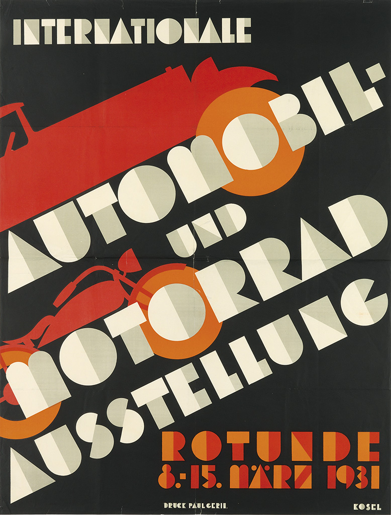 HERMANN KOSEL (1896-1983). INTERNATIONALE AUTOMOBIL - UND MOTORRAD AUSSTELLUNG. 1931. 48x36 inches, 122x91 cm. Paul Gerin, [Vienna.]